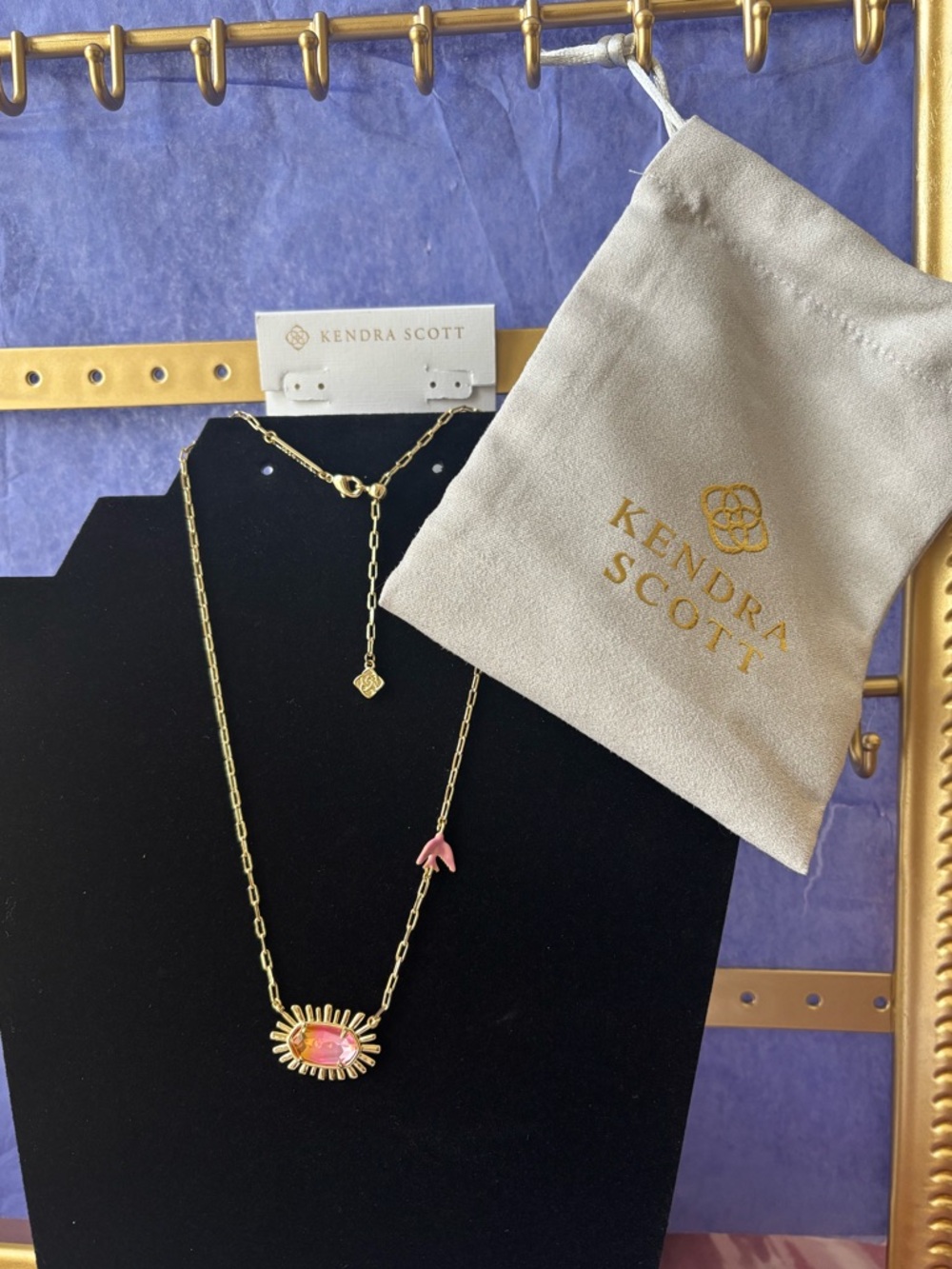 Kendra Scott Womens Elisa Bird Short Pendant Necklace Gold Sunrise Watercolor